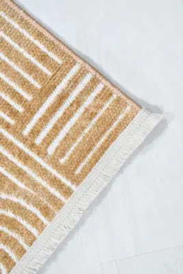 İmge Hardal Beyaz Kaydırmaz Taban, Robot Süpürgeye Uyumlu Kolay Temizlenebilir Oturma Odası, Koridor Halısı RP 68 - 5