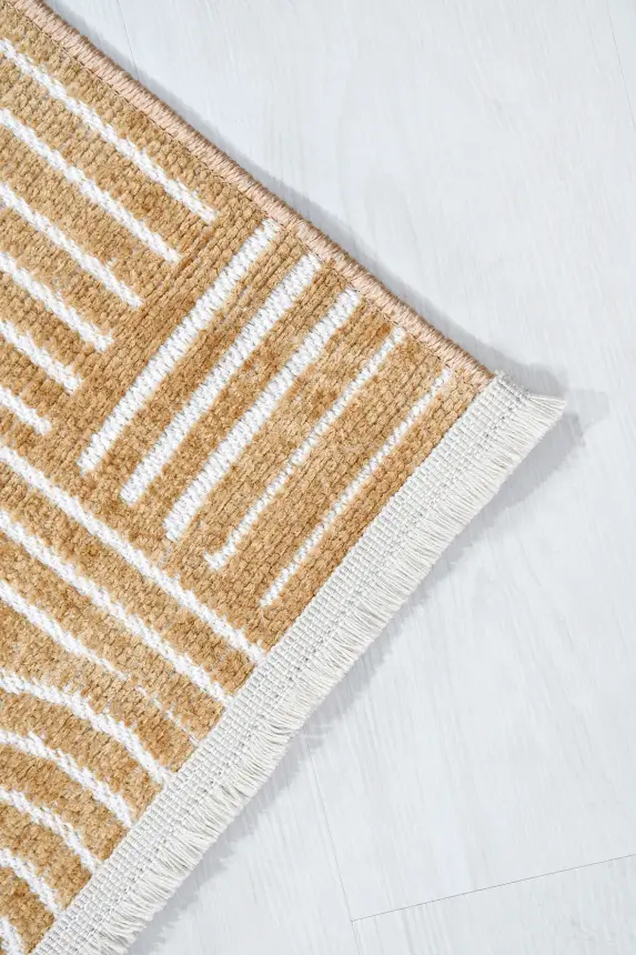 İmge Hardal Beyaz Kaydırmaz Taban, Robot Süpürgeye Uyumlu Kolay Temizlenebilir Oturma Odası, Koridor Halısı RP 68 - 5