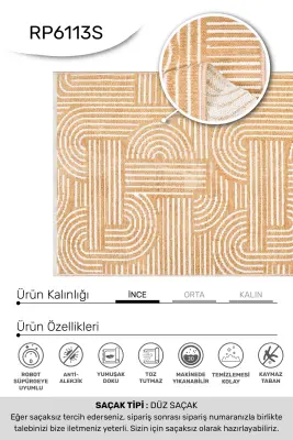 İmge Hardal Beyaz Kaydırmaz Taban, Robot Süpürgeye Uyumlu Kolay Temizlenebilir Oturma Odası, Koridor Halısı RP 68 - 8