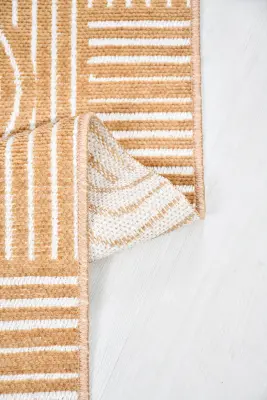 İmge Hardal/Beyaz Kaydırmaz Taban, Robot Süpürgeye Uyumlu Kolay Temizlenebilir Oturma Odası, Koridor Halısı RP 68 - 1