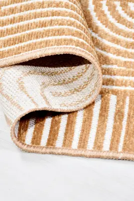 İmge Hardal/Beyaz Kaydırmaz Taban, Robot Süpürgeye Uyumlu Kolay Temizlenebilir Oturma Odası, Koridor Halısı RP 68 - 2