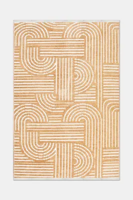 İmge Hardal/Beyaz Kaydırmaz Taban, Robot Süpürgeye Uyumlu Kolay Temizlenebilir Oturma Odası, Koridor Halısı RP 68 - 5