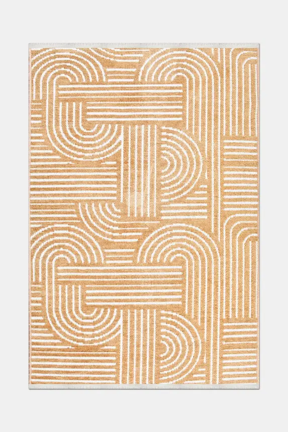 İmge Hardal/Beyaz Kaydırmaz Taban, Robot Süpürgeye Uyumlu Kolay Temizlenebilir Oturma Odası, Koridor Halısı RP 68 - 5