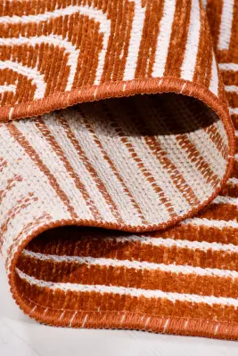 İmge Kiremit/Beyaz Kaydırmaz Taban, Robot Süpürgeye Uyumlu Kolay Temizlenebilir Oturma Odası, Koridor Halısı RP 66 - 1