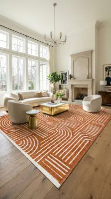 İmge Kiremit/Beyaz Kaydırmaz Taban, Robot Süpürgeye Uyumlu Kolay Temizlenebilir Oturma Odası, Koridor Halısı RP 66 - 3