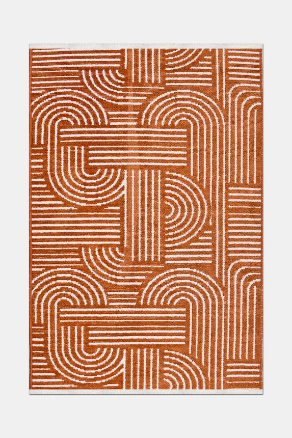 İmge Kiremit/Beyaz Kaydırmaz Taban, Robot Süpürgeye Uyumlu Kolay Temizlenebilir Oturma Odası, Koridor Halısı RP 66 - 6