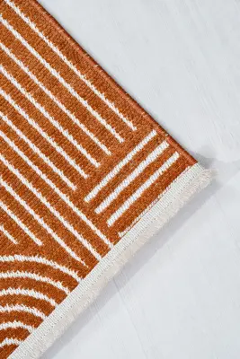 İmge Kiremit/Beyaz Kaydırmaz Taban, Robot Süpürgeye Uyumlu Kolay Temizlenebilir Oturma Odası, Koridor Halısı RP 66 - 7