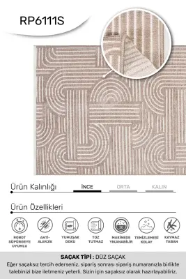 İmge Vizon Beyaz Kaydırmaz Taban, Robot Süpürgeye Uyumlu Kolay Temizlenebilir Oturma Odası, Koridor Halısı RP 67 - 8