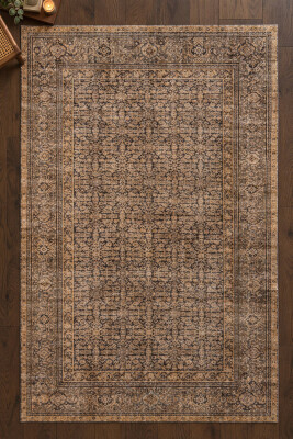 İstanbul Kahve Otantik Desenli Vintage Dokuma Tabanlı Şönil Halı AL 668 - 2