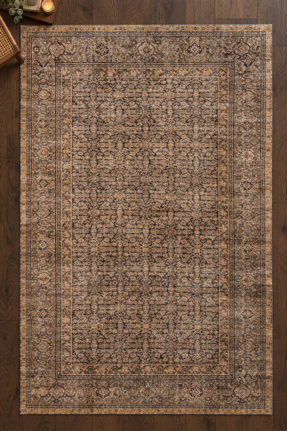İstanbul Kahve Otantik Desenli Vintage Dokuma Tabanlı Şönil Halı AL 668 - 2