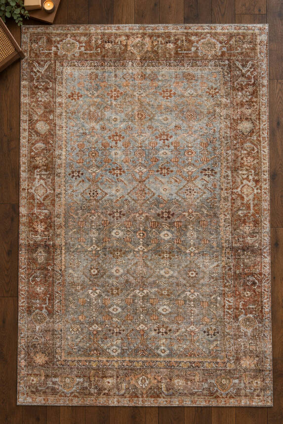 İstanbul Kahverengi Oryantal Vintage Desenli Dokuma Tabanlı Şönil Halı AL 648 - 2