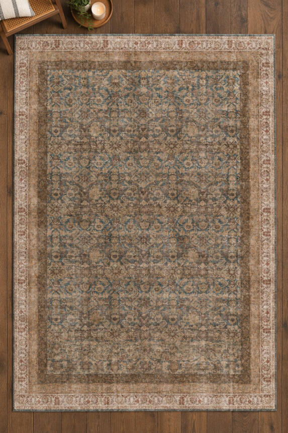 İstanbul Kahverengi Vintage Dokuma Tabanlı Şönil Halı AL 655 - 2