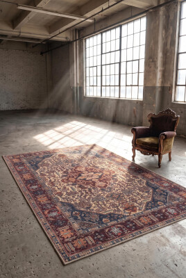 İstanbul Lacivert Bordo Oryantal Vintage Desenli Dokuma Tabanlı Şönil Halı AL 632 - Artloop - İstanbul Halı Koleksiyonu
