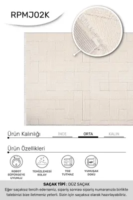 Messa Beyaz Robot Süpürgeye Uyumlu Kolay Temizlenebilir Oturma Odası, Koridor, Yatak Odası Halısı RP 82 - 5