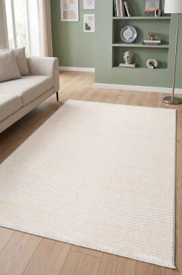 Messa Beyaz Robot Süpürgeye Uyumlu Kolay Temizlenebilir Oturma Odası, Koridor, Yatak Odası Halısı RP 84 - Artloop