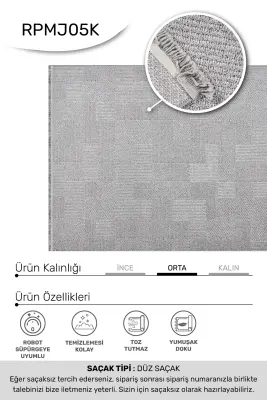 Messa Gri Robot Süpürgeye Uyumlu Kolay Temizlenebilir Oturma Odası, Koridor, Yatak Odası Halısı RP 85 - 2