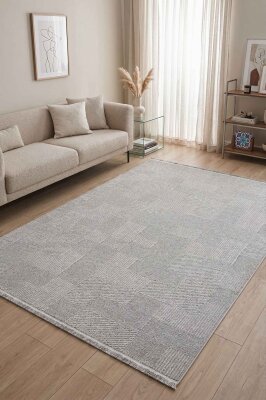 Messa Gri Robot Süpürgeye Uyumlu Kolay Temizlenebilir Oturma Odası, Koridor, Yatak Odası Halısı RP 85 - Artloop