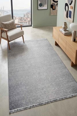 Messa Gri Robot Süpürgeye Uyumlu Kolay Temizlenebilir Oturma Odası, Koridor, Yatak Odası Halısı RP 86 - Artloop