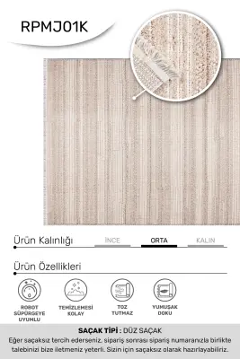 Messa Vizon Beyaz Robot Süpürgeye Uyumlu Kolay Temizlenebilir Oturma Odası, Koridor, Yatak Odası Halısı RP 81 - 2