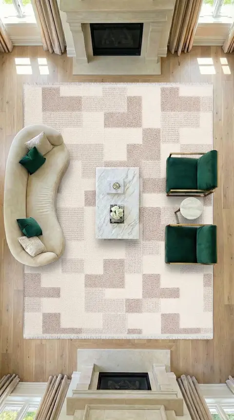 Messa Vizon/Krem Robot Süpürgeye Uyumlu Kolay Temizlenebilir Oturma Odası, Koridor, Yatak Odası Halısı RP 83 - 4