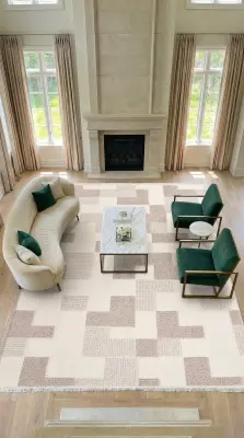 Messa Vizon/Krem Robot Süpürgeye Uyumlu Kolay Temizlenebilir Oturma Odası, Koridor, Yatak Odası Halısı RP 83 - 5