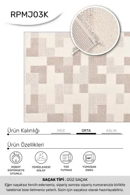 Messa Vizon/Krem Robot Süpürgeye Uyumlu Kolay Temizlenebilir Oturma Odası, Koridor, Yatak Odası Halısı RP 83 - 6