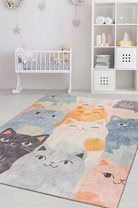 Minor Kedi Desenli Dokuma Taban Dekoratif Çocuk Odası Halısı AL 434 - 1