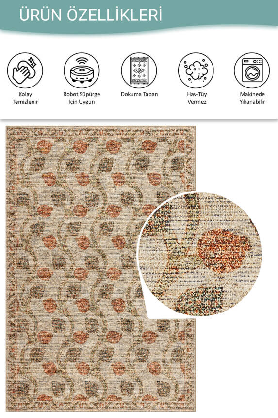 Nora Bej / Turuncu Vintage Dokulu Nar Desenli Dokuma Tabanlı Şönil Halı AL 486 - 4