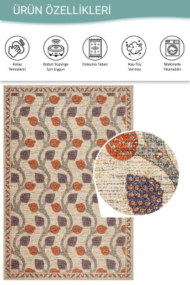 Nora Bej Vintage Dokulu Nar Desenli Dokuma Tabanlı Şönil Halı AL 487 - 4