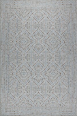 Nora Buz Mavi Geometrik Desenli Dokuma Tabanlı Modern Şönil Halı AL 498 - 2