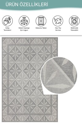 Nora Gri Geometrik Desenli Dokuma Tabanlı Modern Şönil Halı AL 502 - 4