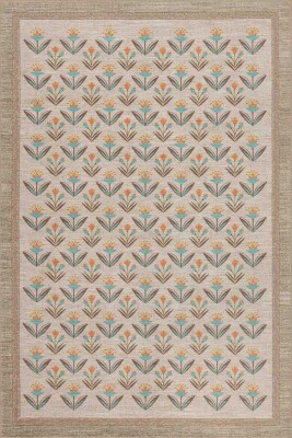 Nora Krem / Bej Modern Çiçek Desenli Dokuma Tabanlı Şönil Halı AL 485 - 2