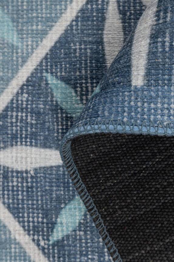 Outlet 75x150 Nora Mavi Geometrik Desenli Dokuma Tabanlı Modern Şönil Halı AL-500 - 5