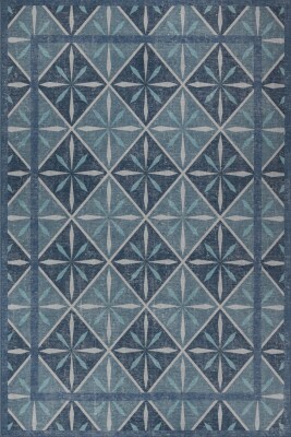 Nora Mavi Geometrik Desenli Dokuma Tabanlı Modern Şönil Halı AL 500 - 2