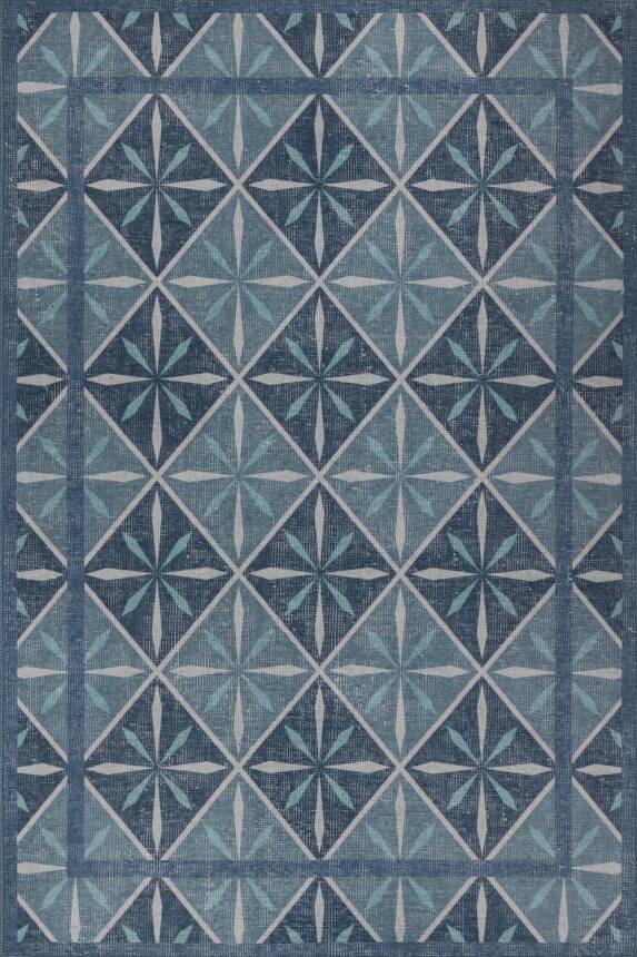 Nora Mavi Geometrik Desenli Dokuma Tabanlı Modern Şönil Halı AL 500 - 2