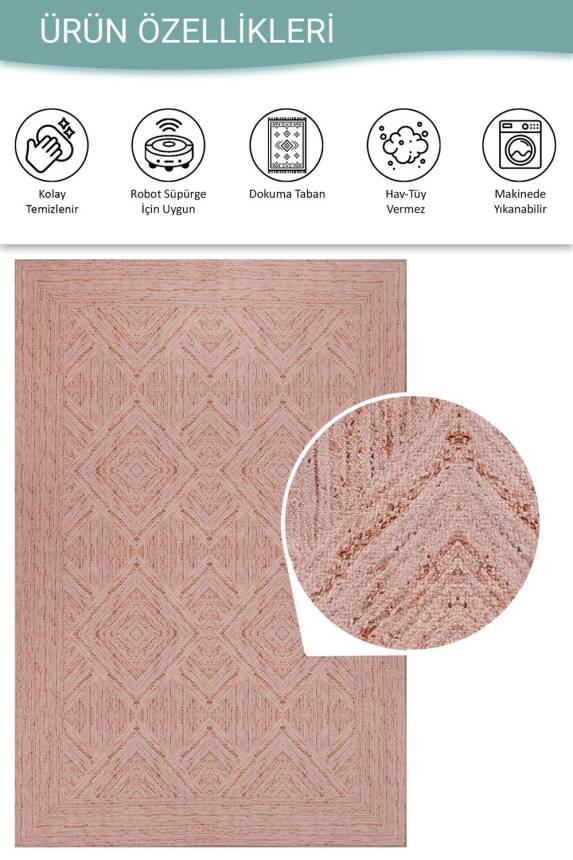 Nora Pudra Geometrik Desenli Dokuma Tabanlı Modern Şönil Halı AL 497 - 4