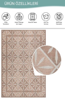 Nora Pudra Geometrik Desenli Dokuma Tabanlı Modern Şönil Halı AL 505 - 4