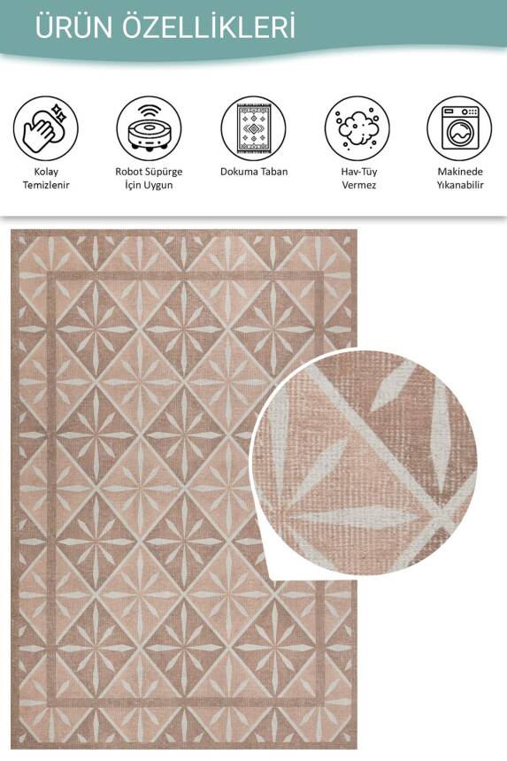 Nora Pudra Geometrik Desenli Dokuma Tabanlı Modern Şönil Halı AL 505 - 4