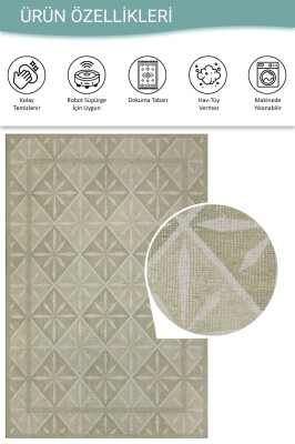 Nora Yeşil Geometrik Desenli Dokuma Tabanlı Modern Şönil Halı AL 499 - 4
