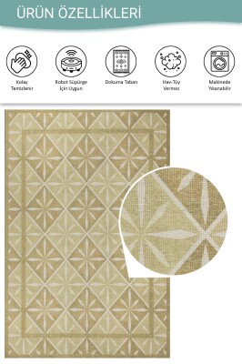 Nora Yeşil/ Sarı Geometrik Desenli Dokuma Tabanlı Modern Şönil Halı AL 504 - 4