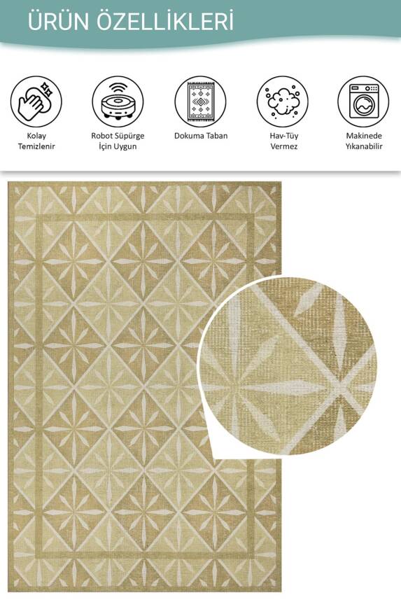 Nora Yeşil/ Sarı Geometrik Desenli Dokuma Tabanlı Modern Şönil Halı AL 504 - 4