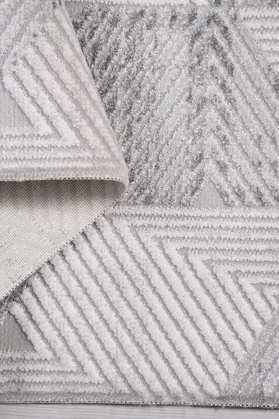 Nova Gri Krem Robot Süpürgeye Uyumlu Kolay Temizlenebilir Halı Oturma Odası ve Koridor Halısı RP 08 - 7