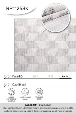 Nova Gri/Krem Robot Süpürgeye Uyumlu Kolay Temizlenebilir Halı Oturma Odası ve Koridor Halısı RP 08 - 3