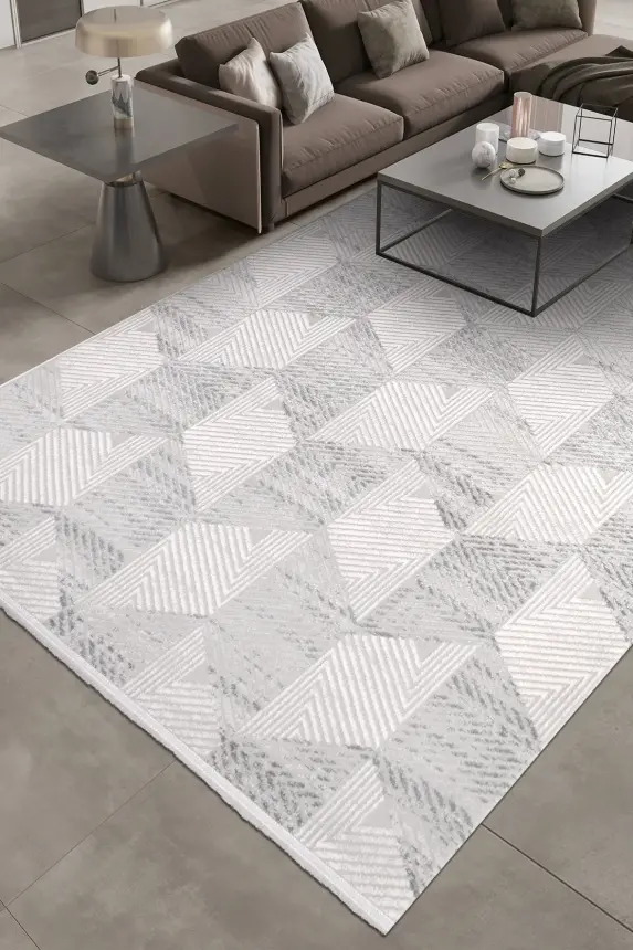 Nova Gri/Krem Robot Süpürgeye Uyumlu Kolay Temizlenebilir Halı Oturma Odası ve Koridor Halısı RP 08 - 1