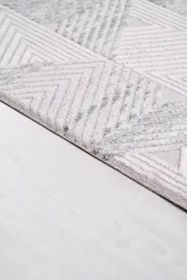 Nova Gri/Krem Robot Süpürgeye Uyumlu Kolay Temizlenebilir Halı Oturma Odası ve Koridor Halısı RP 08 - 5