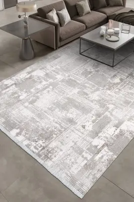 Nova Gri/Krem Robot Süpürgeye Uyumlu Kolay Temizlenebilir Halı Oturma Odası ve Koridor Halısı RP 14 - 1