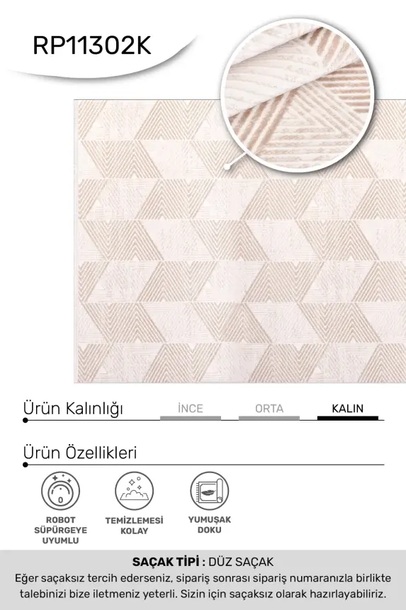 Nova Kahve Robot Süpürgeye Uyumlu Kolay Temizlenebilir Halı Oturma Odası ve Koridor Halısı RP 11 - 5