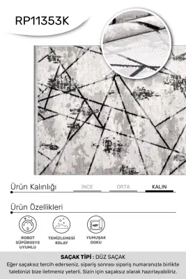 Nova Krem Antrasit Robot Süpürgeye Uyumlu Kolay Temizlenebilir Halı Oturma Odası ve Koridor Halısı RP 15 - 4