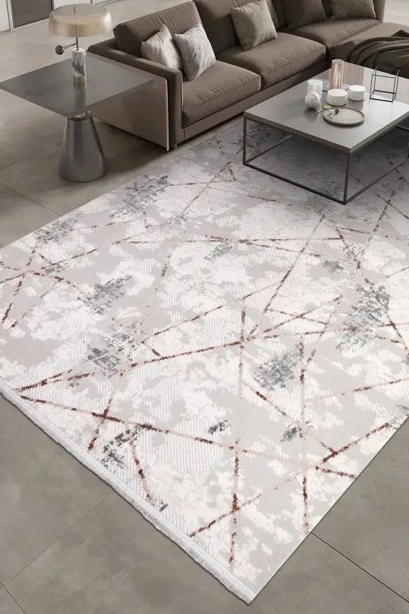 Nova Krem Kahve Robot Süpürgeye Uyumlu Kolay Temizlenebilir Halı Oturma Odası ve Koridor Halısı RP 09 - 1