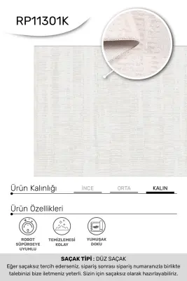 Nova Krem Vizon Robot Süpürgeye Uyumlu Kolay Temizlenebilir Halı Oturma Odası ve Koridor Halısı RP 10 - 2